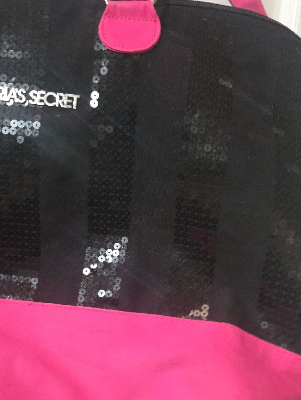 Victoria's Secret Black Sequin Tote with Hot Pink Accents - Picture 5 of 13